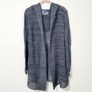 Anthropologie Paper Crane Gray Open Knit Cardigan With Hood Large